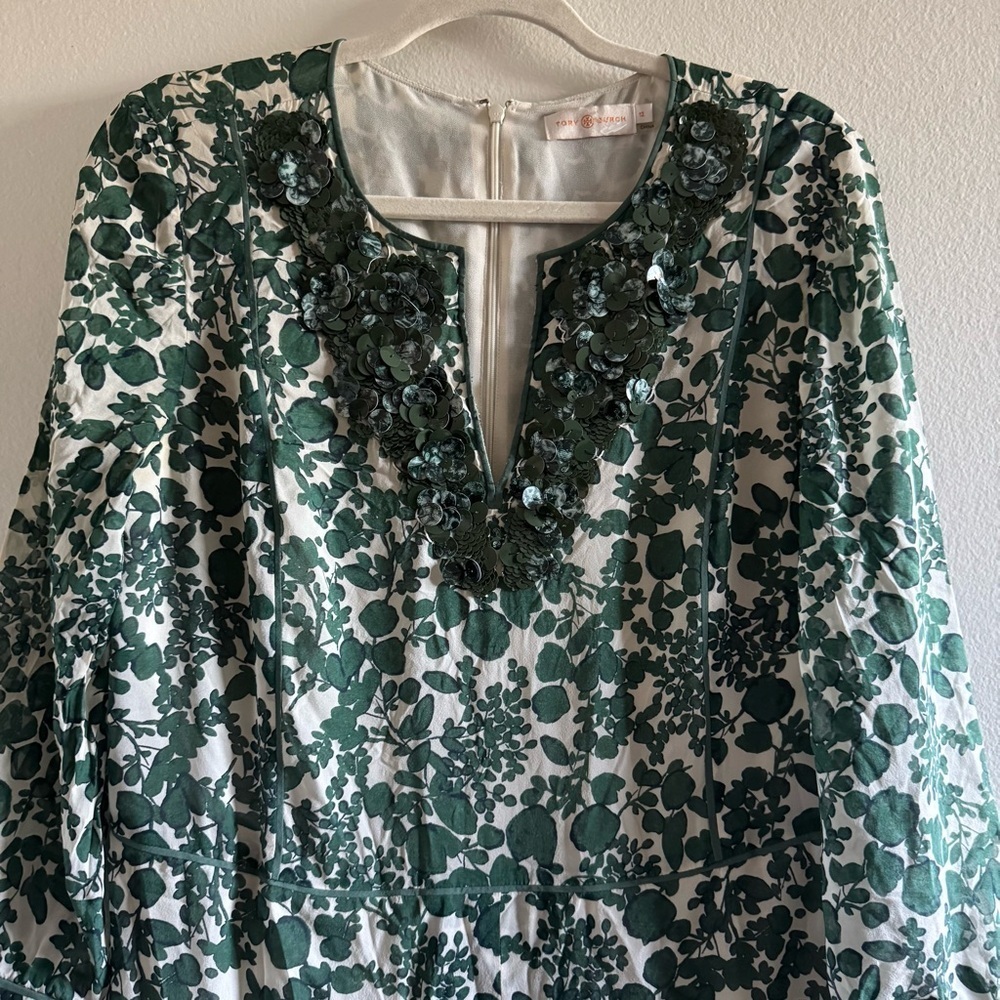 Tory Burch Talan Caftan Green Vine Issy Gown Dress size 12 - Picture 7 of 12